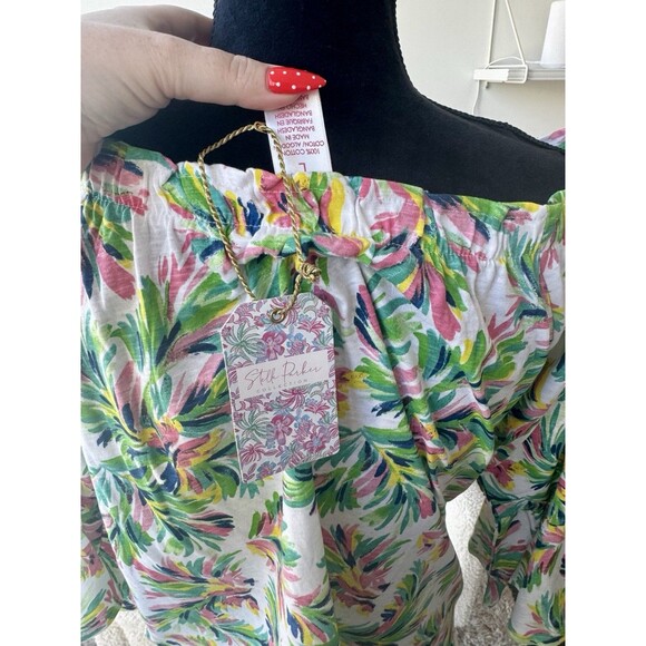 Stella Parker Tropical Off The Shoulder 3/4 Sleeve Blouse Size Large NWT! - Picture 4 of 4